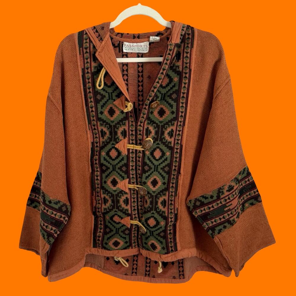 90's vintage aztec southwest boho hooded jacket MEDIUM passports
